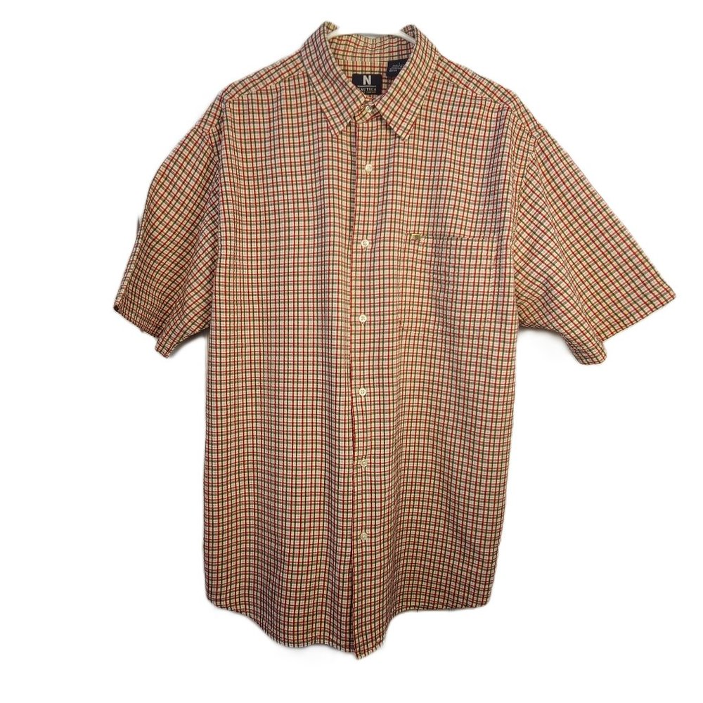 NAUTICA JEANS COMPANY Men's Large 100% Cotton Short Sleeve Button Down Shirt